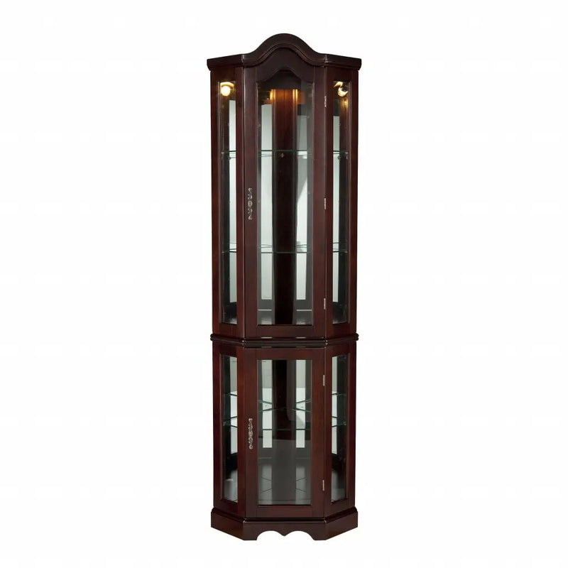 Mahogany Scallop Top Lighted Corner Curio Cabinet Homeroots Kitchen & Dining