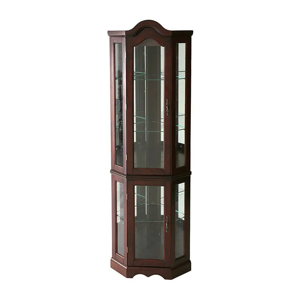 Mahogany Scallop Top Lighted Corner Curio Cabinet Homeroots Kitchen & Dining