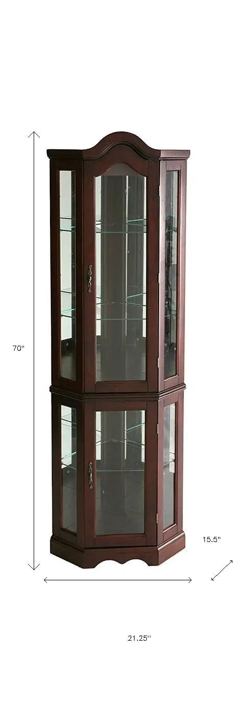 Mahogany Scallop Top Lighted Corner Curio Cabinet Homeroots Kitchen & Dining