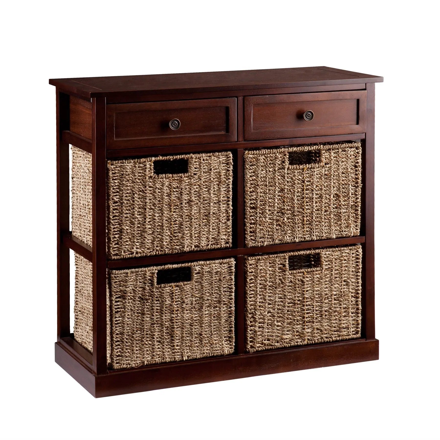 Mahogany and Seagrass Basket Storage Shelving Unit Homeroots Kitchen & Dining