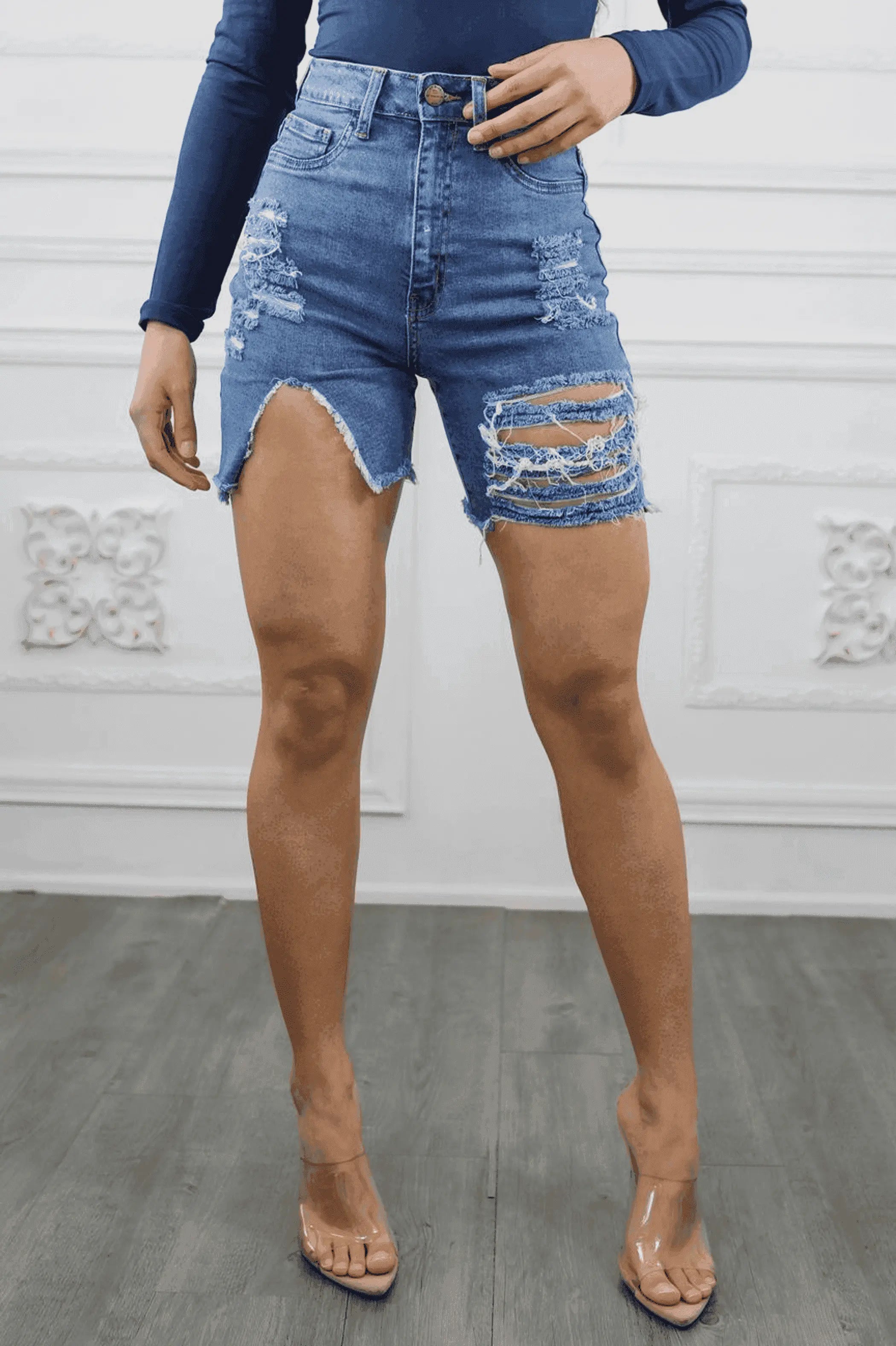 Major Cut Out High Waist Distressed Denim Shorts SurelyMine
