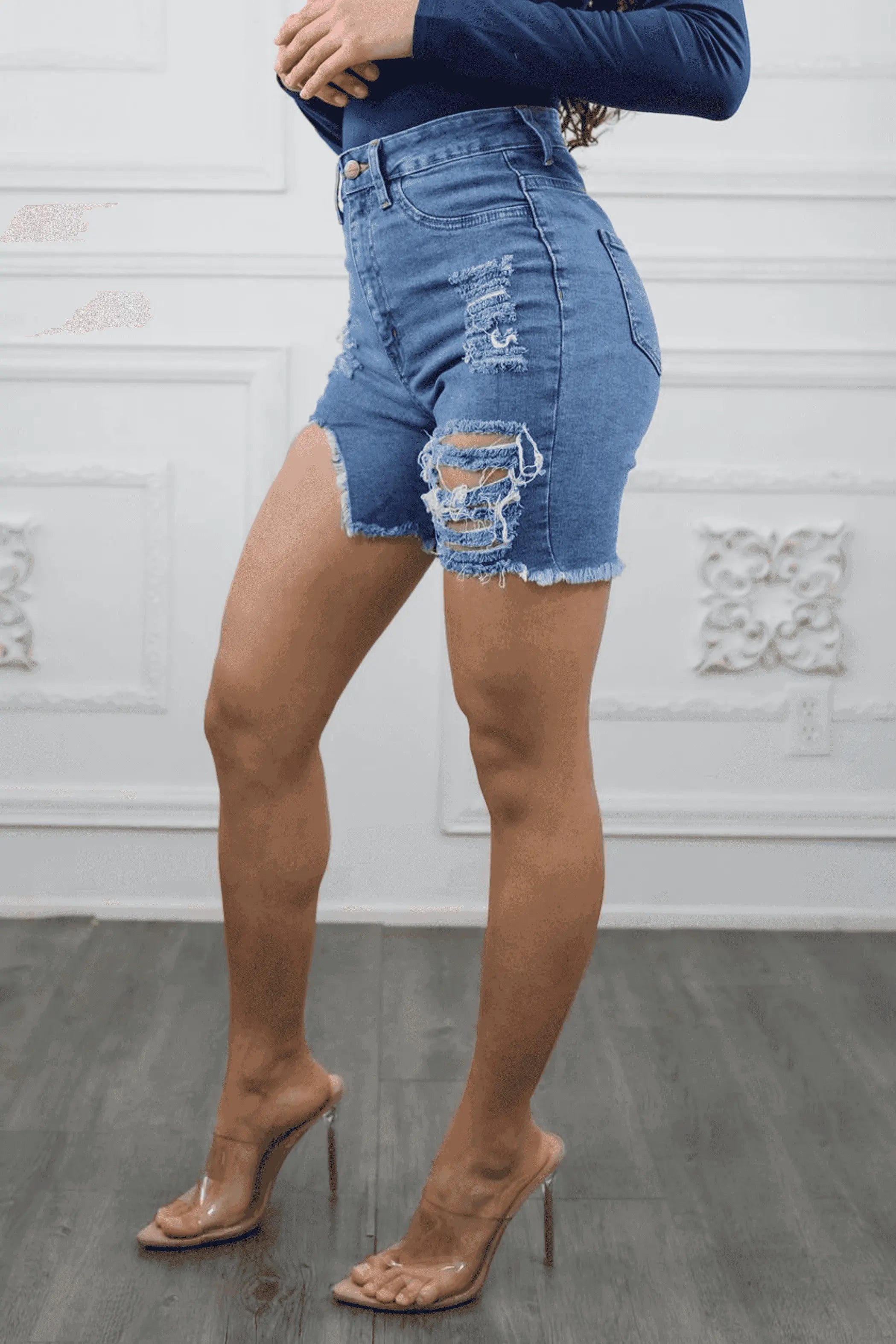 Major Cut Out High Waist Distressed Denim Shorts SurelyMine