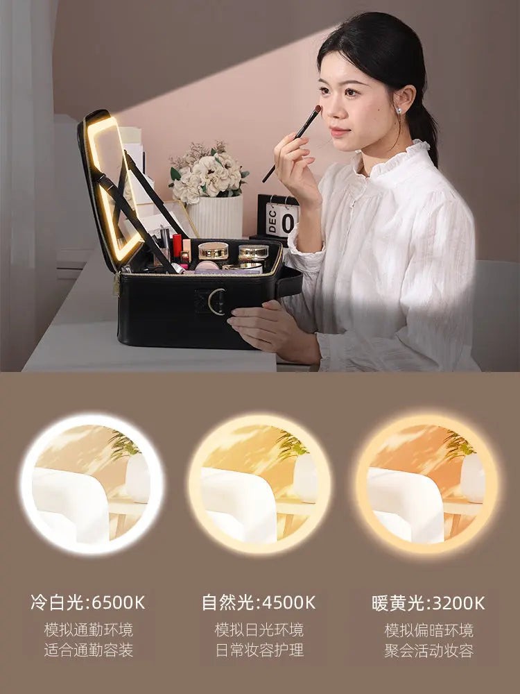 Makeup Case with Light and Mirror, Led Makeup Bag, Large Capacity Makeup Box, Storage Box, Storage Bag, Multifunctional GreatEagleInc