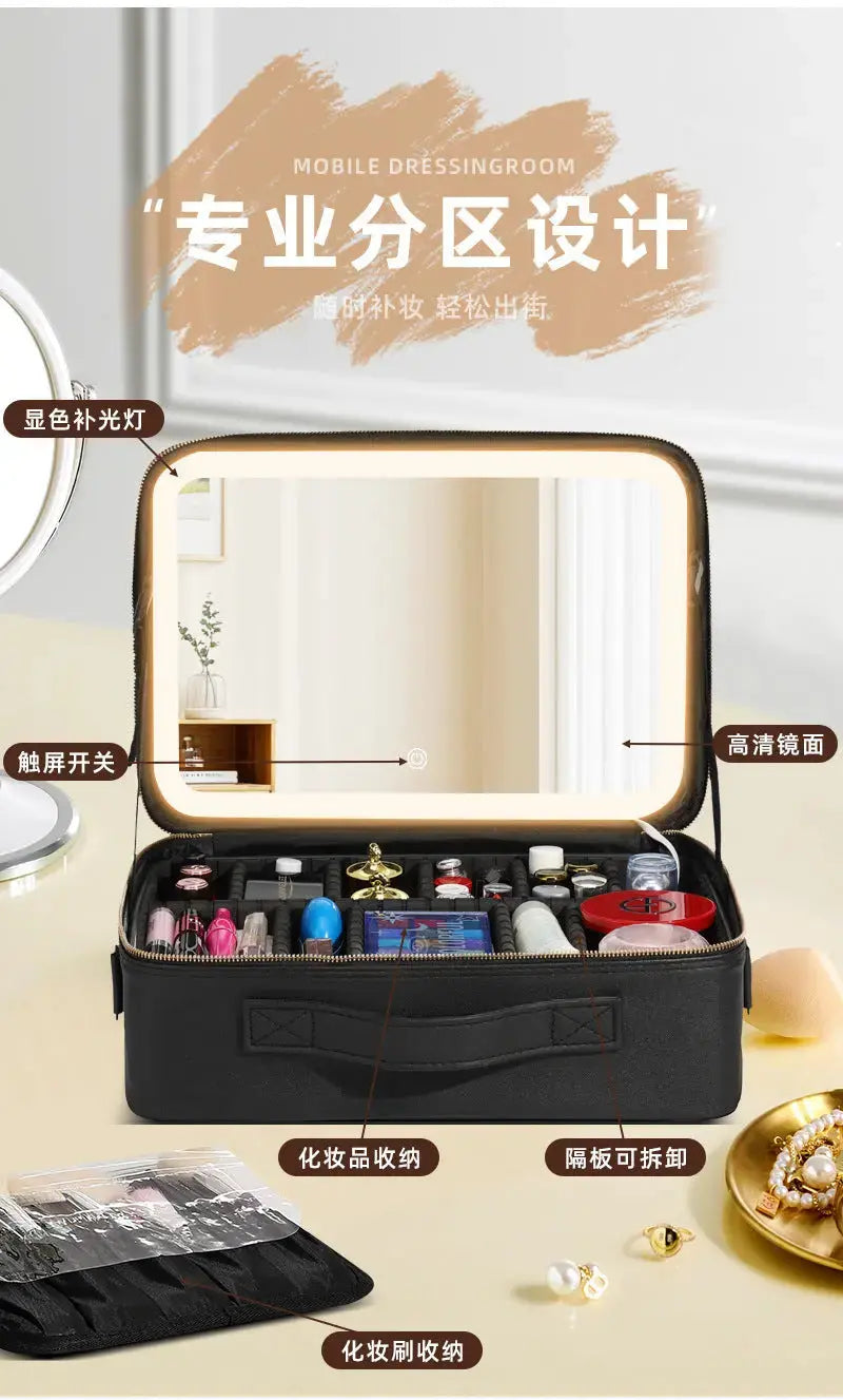 Makeup Case with Light and Mirror, Led Makeup Bag, Large Capacity Makeup Box, Storage Box, Storage Bag, Multifunctional GreatEagleInc