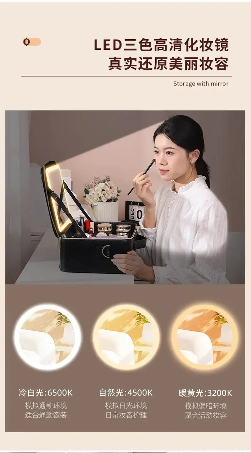 Makeup Case with Light and Mirror, Led Makeup Bag, Large Capacity Makeup Box, Storage Box, Storage Bag, Multifunctional GreatEagleInc