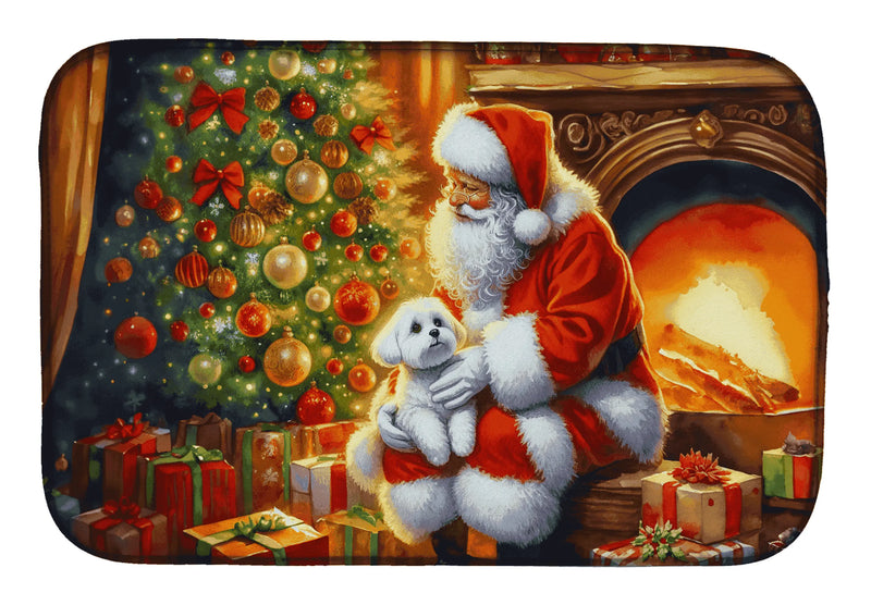 Maltese and Santa Claus Dish Drying Mat Caroline's Treasures