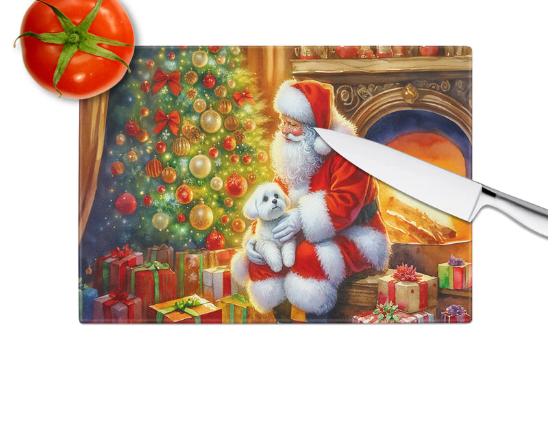 Maltese and Santa Claus Glass Cutting Board Caroline's Treasures