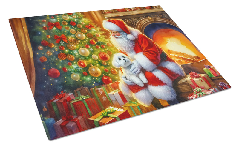Maltese and Santa Claus Glass Cutting Board Caroline's Treasures