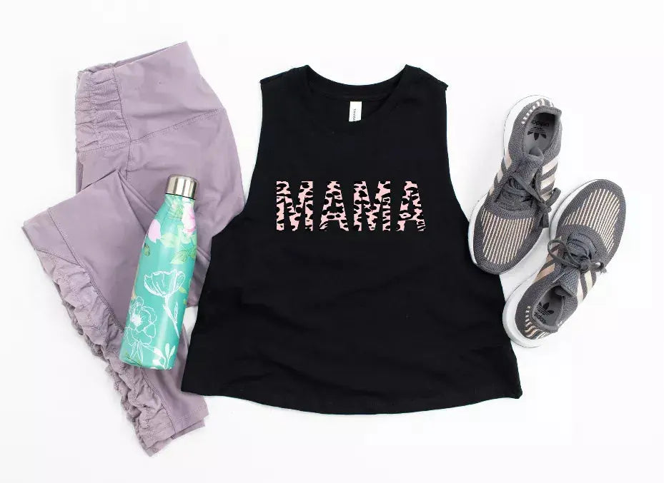 Mama Leopard Crop Muscle Tank Bella Bean