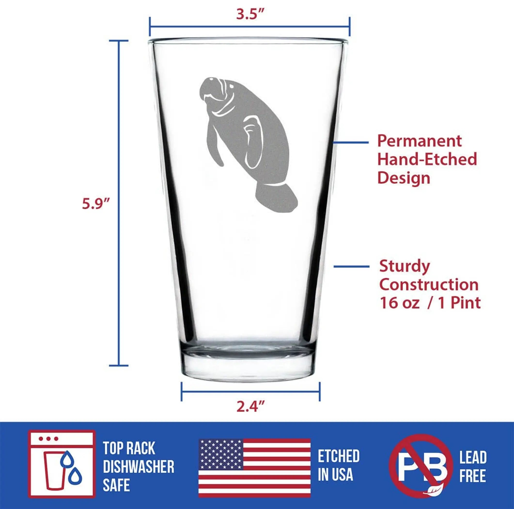 Manatee Pint Glass for Beer - Manatees Gifts and Decor Bevvee
