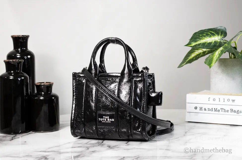 Marc Jacobs The Shiny Crinkle Micro Black Leather Tote JV Deals