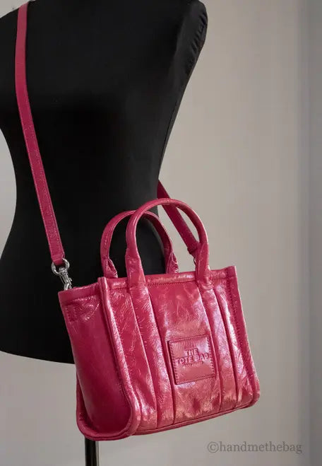 Marc Jacobs The Shiny Crinkle Mini Magenta Leather Tote JV Deals