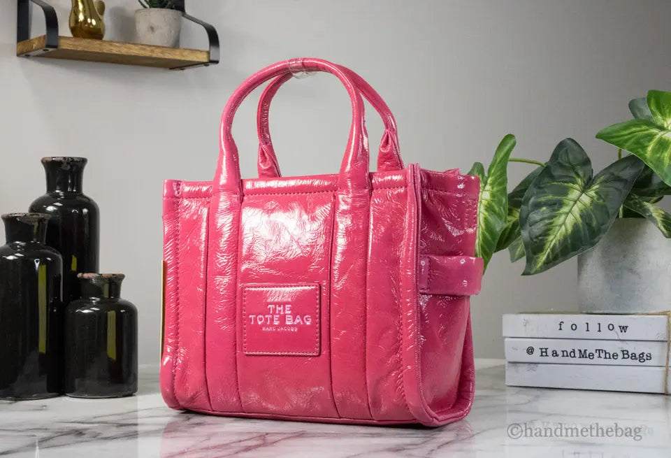 Marc Jacobs The Shiny Crinkle Mini Magenta Leather Tote JV Deals