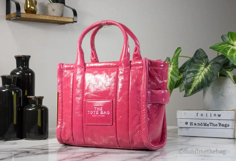 Marc Jacobs The Shiny Crinkle Mini Magenta Leather Tote JV Deals