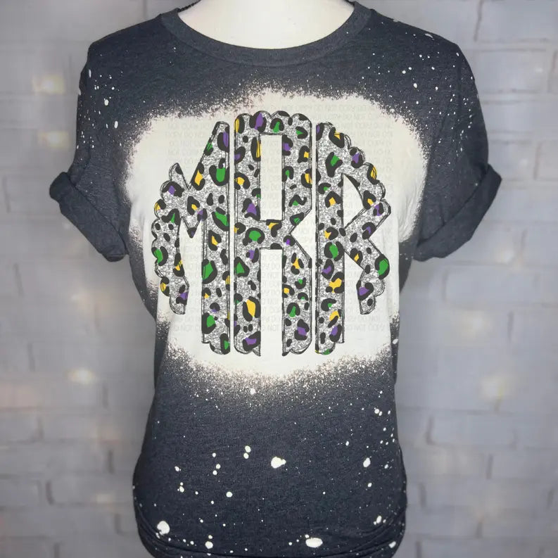 Mardi Gras Monogram Bleached Graphic Tee The Blended Owl