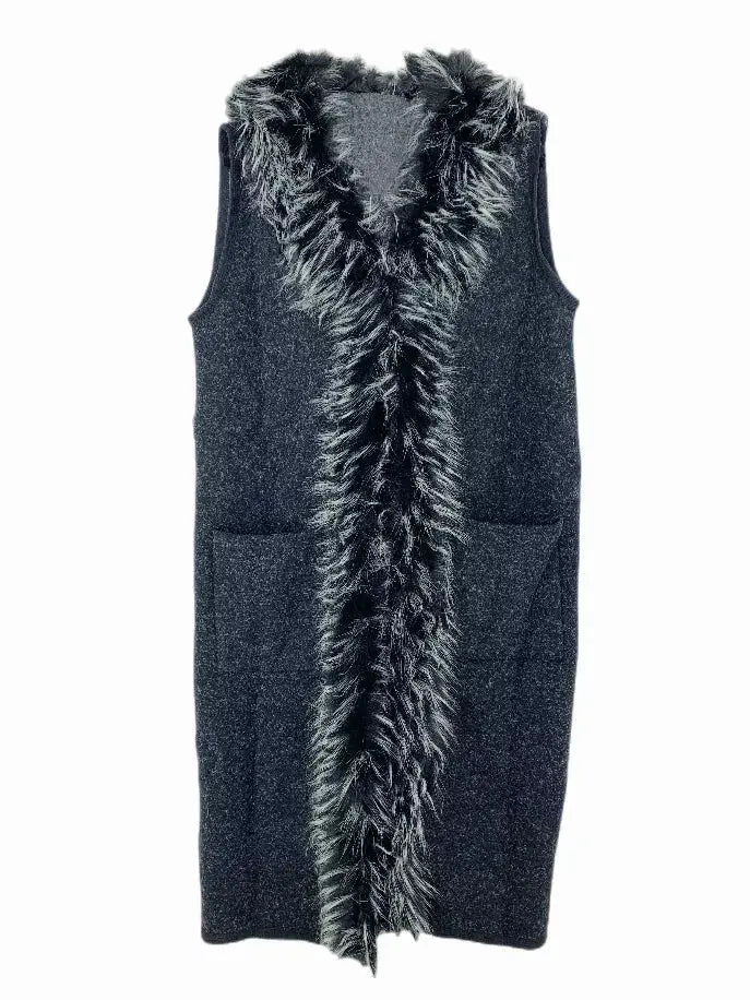 Marled Faux Fur-Front Side-Pocket Vest JC Sunny Fashion
