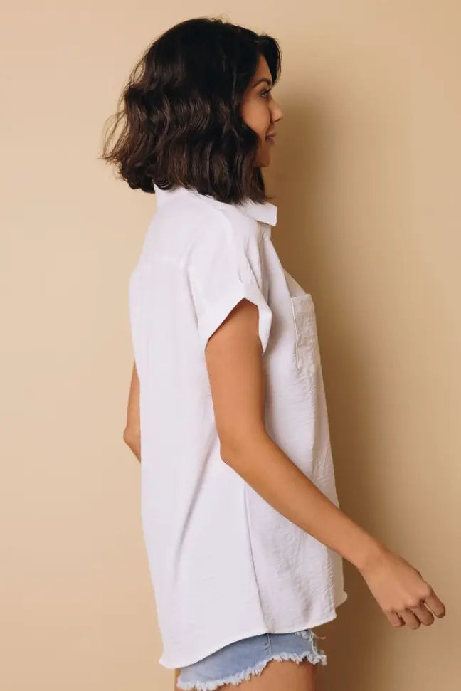 Marsha Button Up Short Sleeve Top Stay Warm in Style