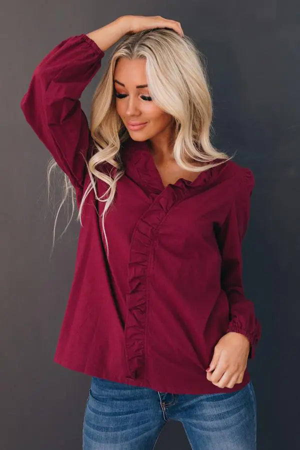 Marvin Ruffled Long Sleeve Top Stay Warm in Style