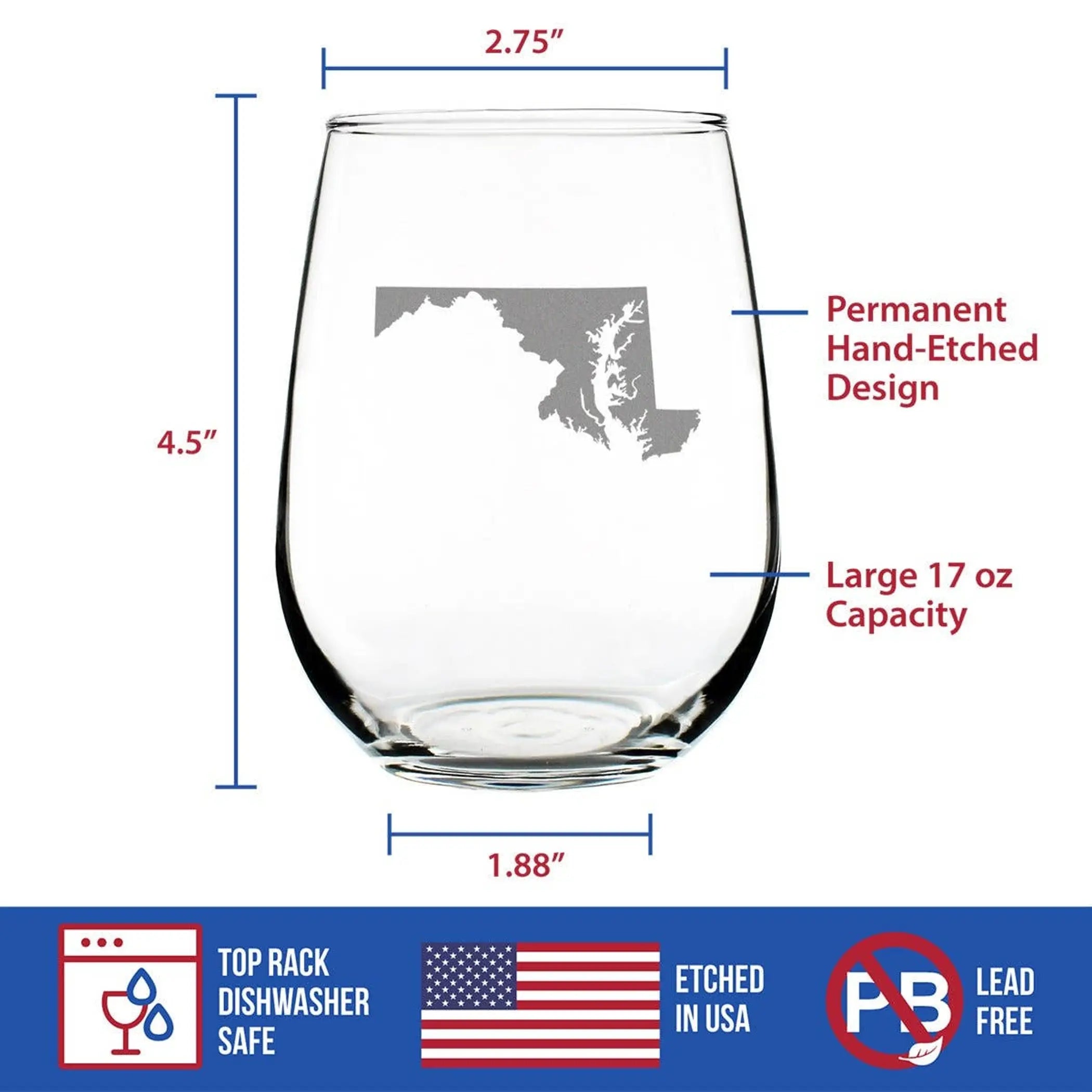 Maryland Outline Stemless Wine Glass - Marylanders Gifts Bevvee