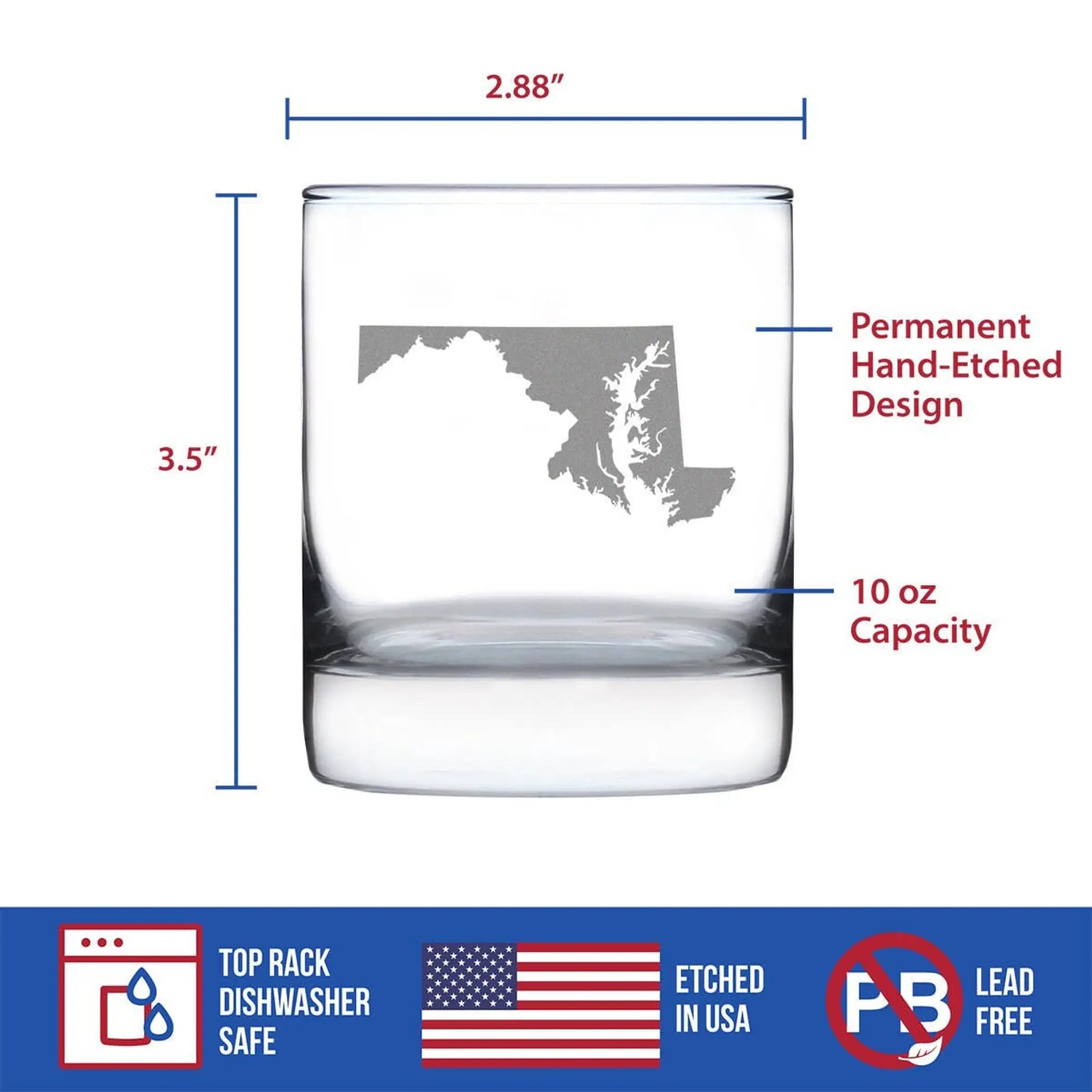 Maryland Outline Whiskey Rocks Glass - Marylanders Gifts Bevvee