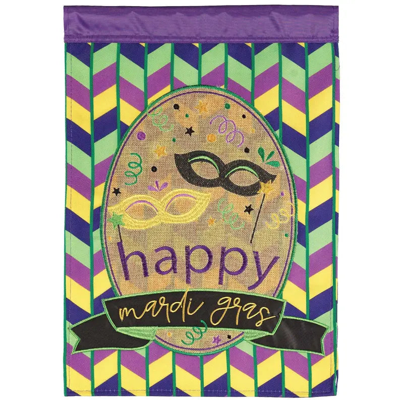 Mask Happy Mardi Gras Flag Burlap Garden Dicksons Inc