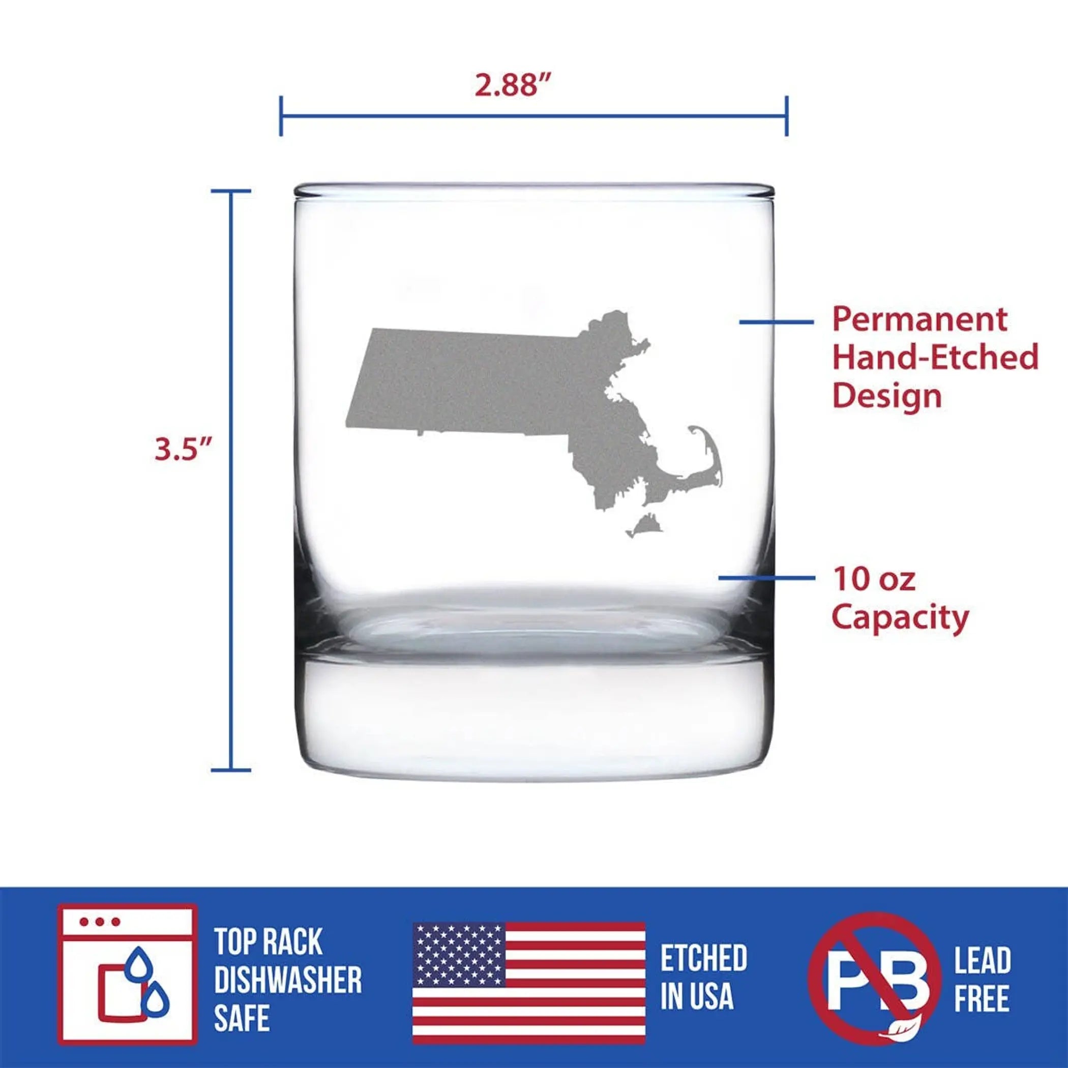 Massachusetts Whiskey Rocks Glass - Bay Staters Gifts Bevvee