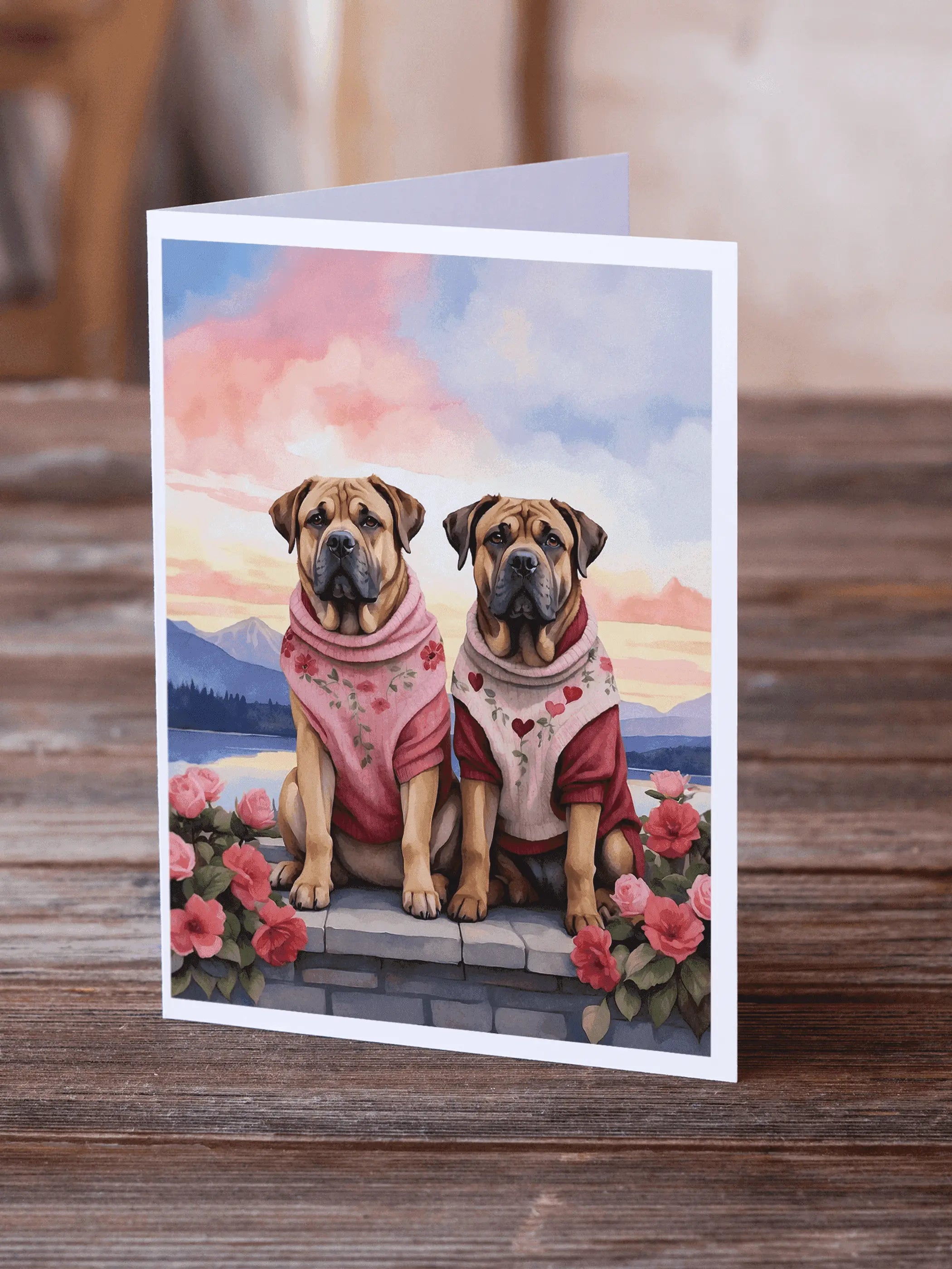 Mastiff Two Hearts Greeting Cards Pack of 8 Caroline's Treasures