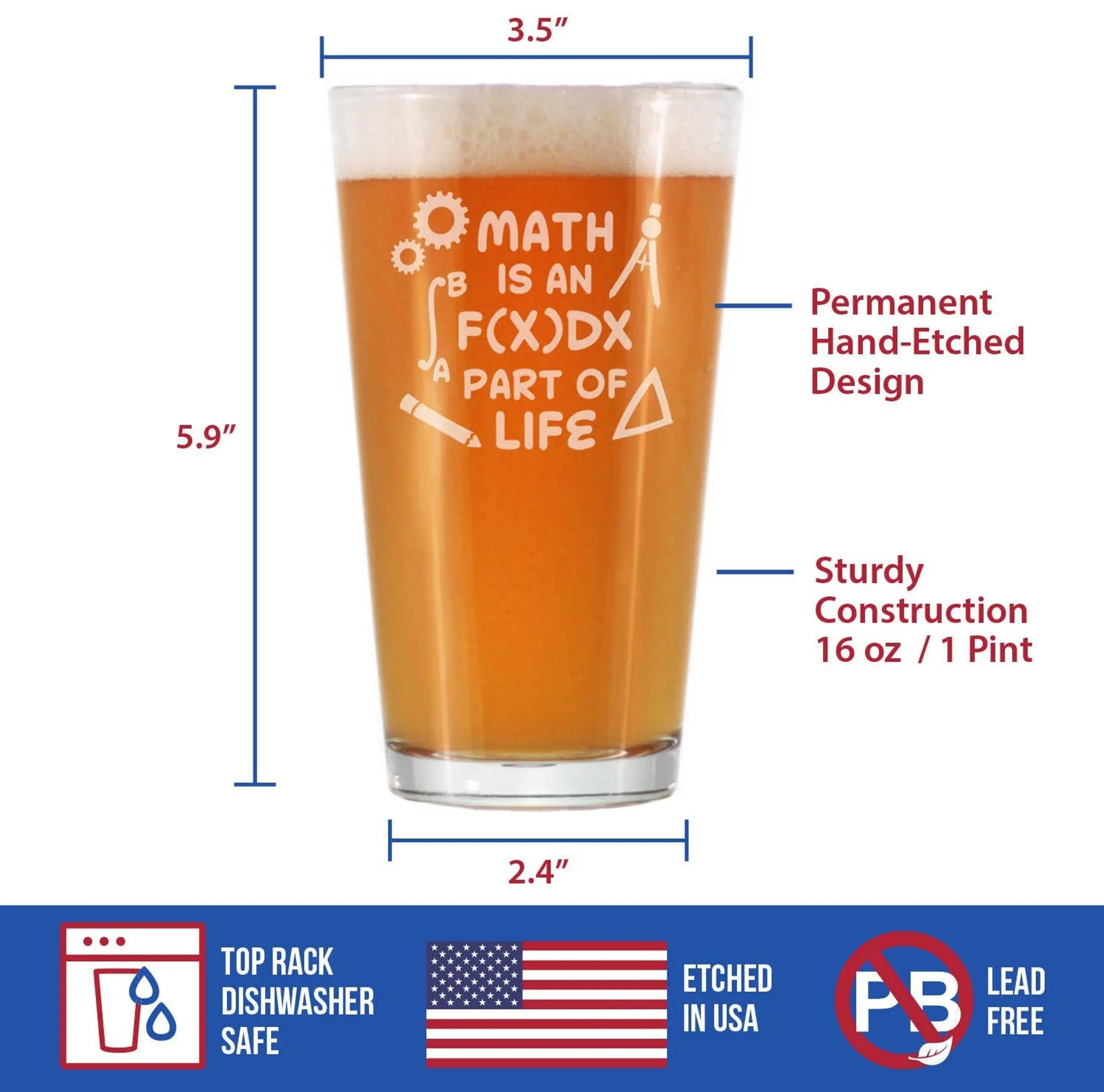 Math Integral Pint Glass for Beer - Mathematician Gifts Bevvee