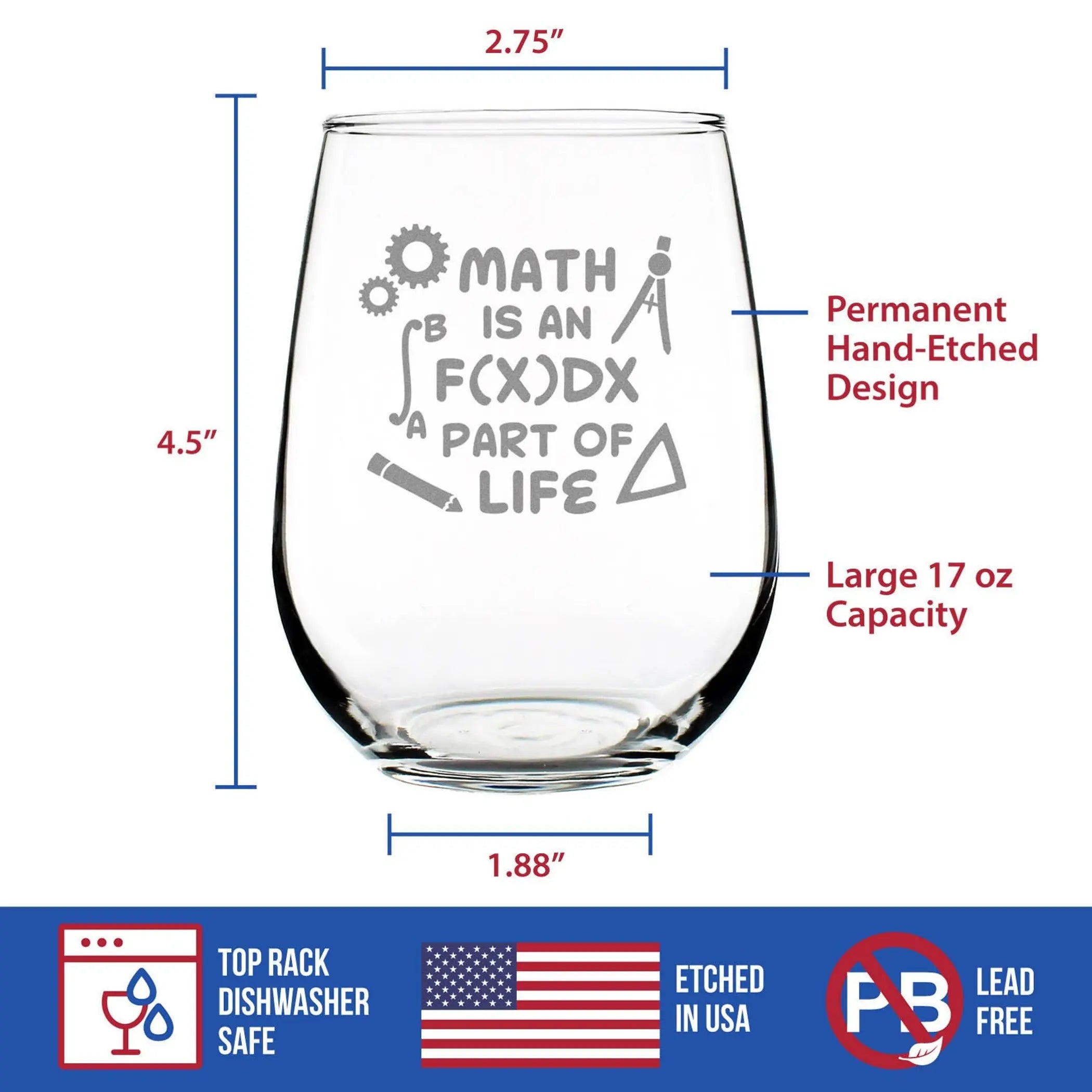 Math Integral Stemless Wine Glass - Mathematician Gifts Bevvee