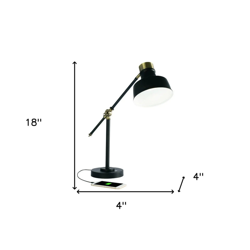 Matte Black and Antiqued Brass LED Adjustable Desk Lamp Homeroots Lighting