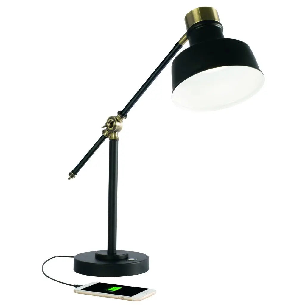 Matte Black and Antiqued Brass LED Adjustable Desk Lamp Homeroots Lighting