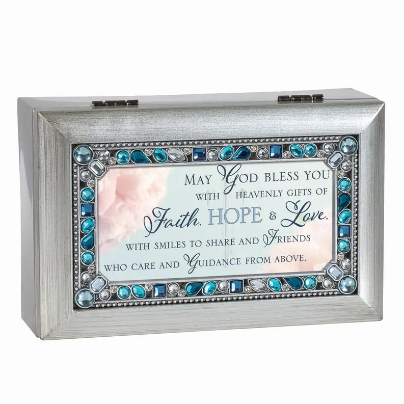 May God Bless You Petite Silver Tone Jeweled Music Box Dicksons Inc