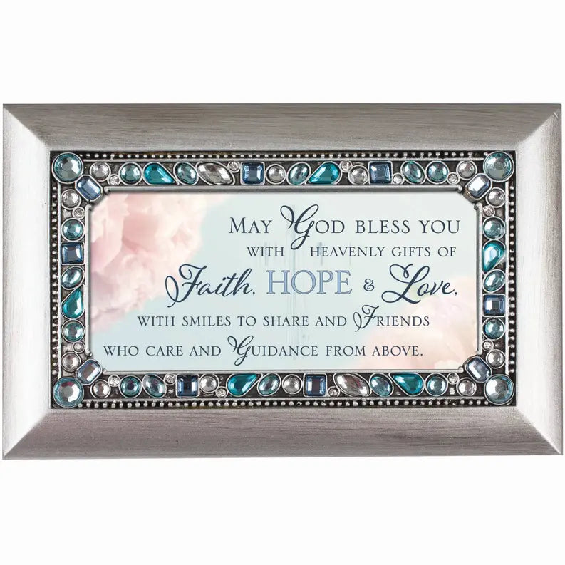 May God Bless You Petite Silver Tone Jeweled Music Box Dicksons Inc