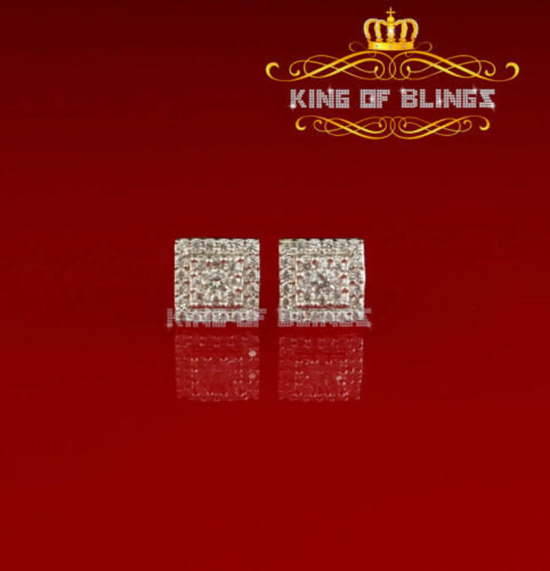 Men's Elegant Square White Gold Sterling Silver Screw Back Hip Hop Stud Earrings King Of Bling