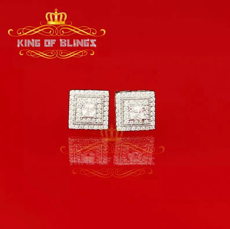 Men's Elegant Square Yellow Gold Sterling Silver Screw Back Hip Hop Stud Earrings King Of Bling