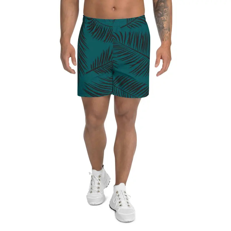 Men's Green Leaf Pattern Athletic Shorts Adirelounge