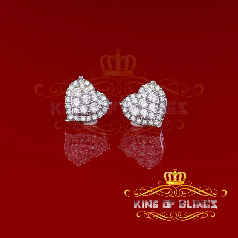 Men's Hip Hop Iced Flower Cluster white Sterling Silver heart Stud Earrings King Of Bling