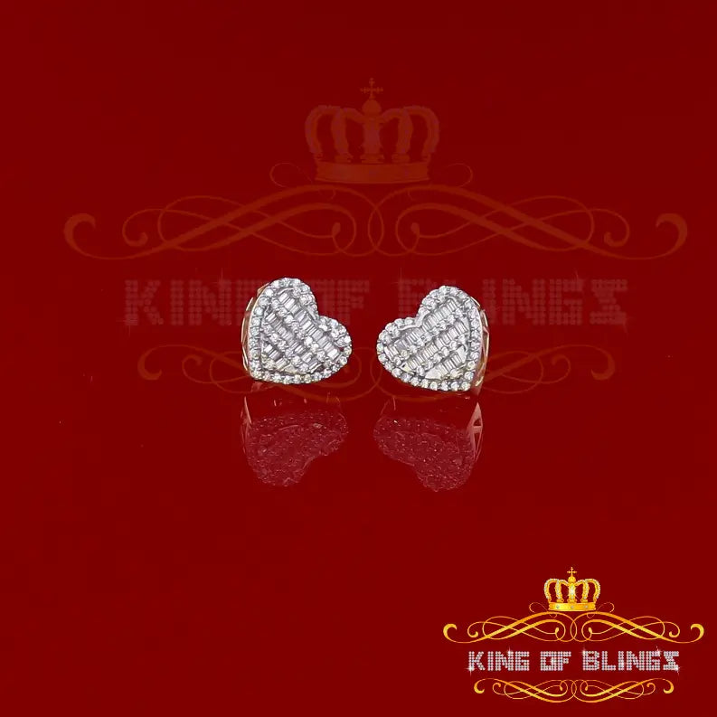 Men's Hip Hop Iced baguette yellow Sterling Silver Screw Back heart Stud Earrings King Of Bling