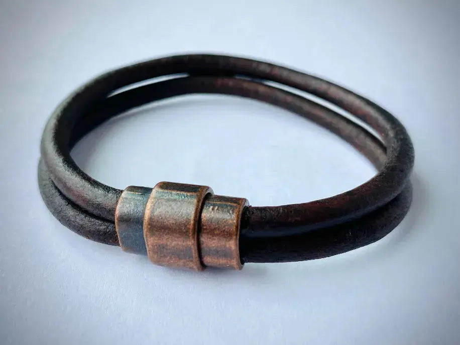 Men's Industrial Leather Bracelet with Antique Silver/Brass/Copper Clasp MacKenzie Rose Designs