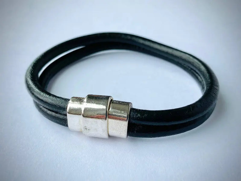 Men's Industrial Leather Bracelet with Antique Silver/Brass/Copper Clasp MacKenzie Rose Designs