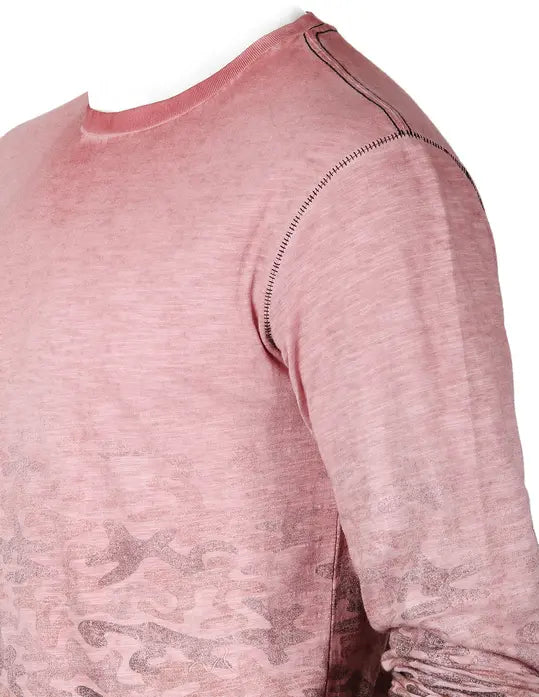 Men's Long Sleeve Camouflage Longline Round Bottom Oil Wash T-shirts Zimego Apparel