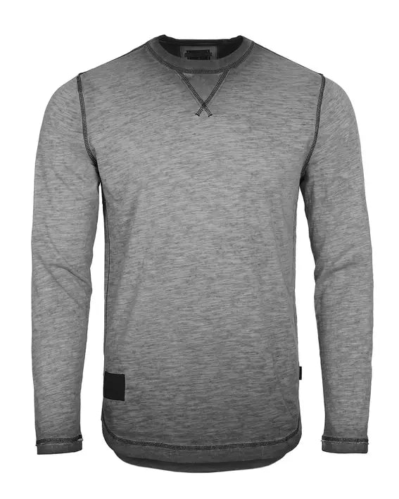 Men's Long Sleeve Crew Neck Vintage Wash T-Shirt with Curved Bottom Hem Zimego Apparel