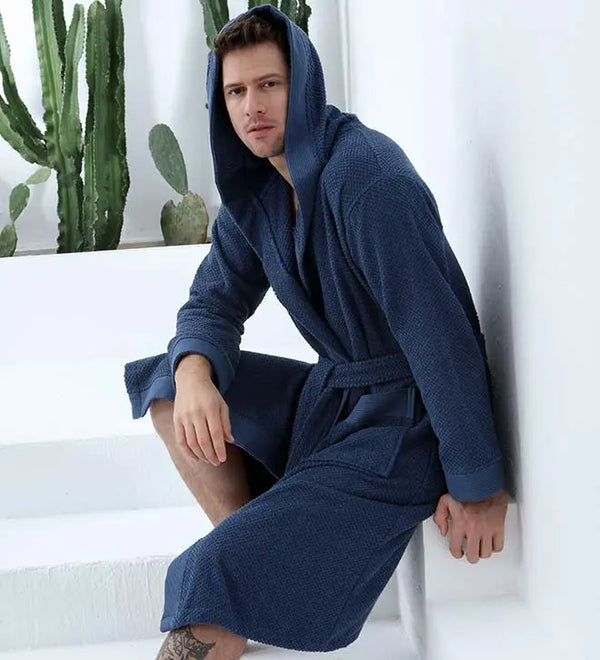 Men's Luxury Turkish Cotton Terry Cloth Robe with Hood Seren