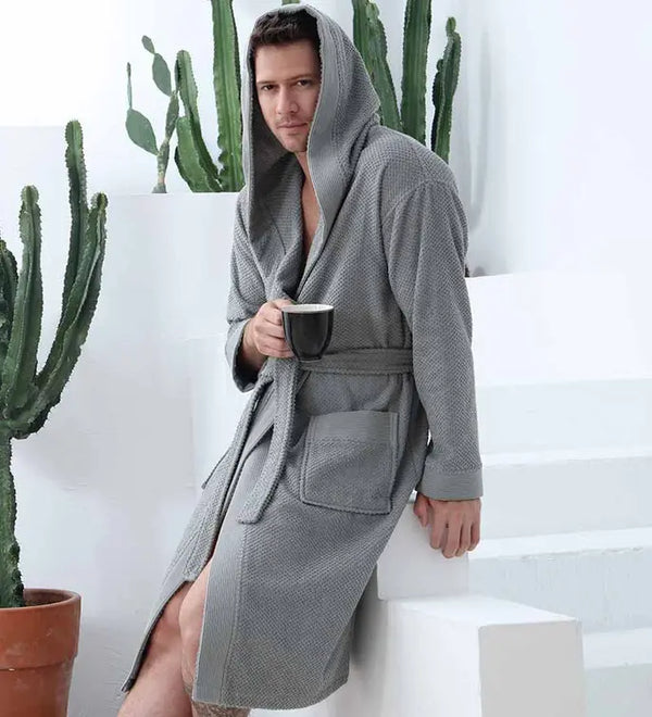 Men's Luxury Turkish Cotton Terry Cloth Robe with Hood Seren