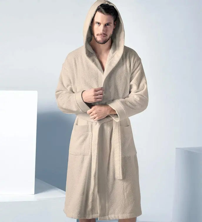 Men's Turkish Cotton Hooded Terry Bathrobe Seren