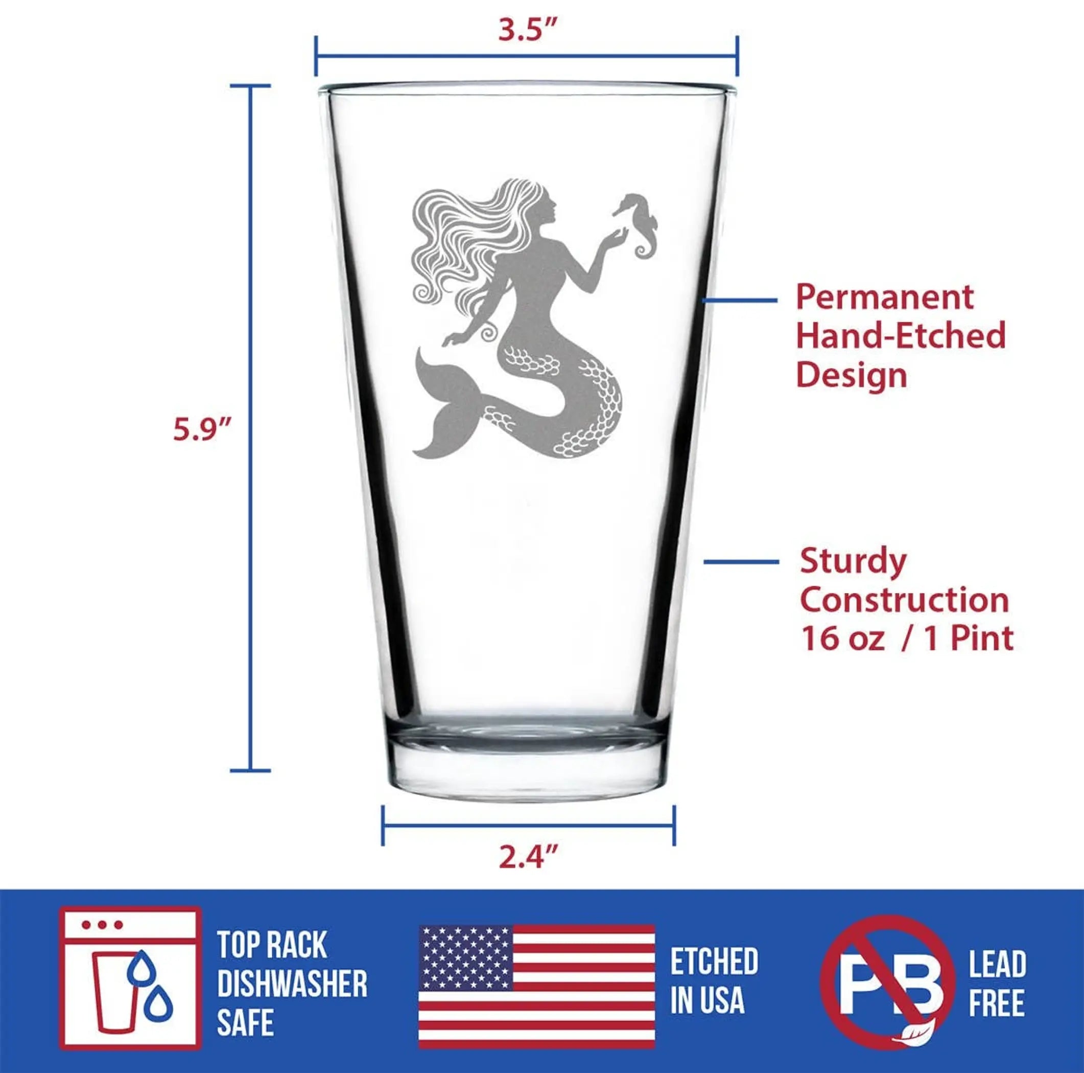 Mermaid Pint Glass for Beer - Beach Gifts and Decor Bevvee
