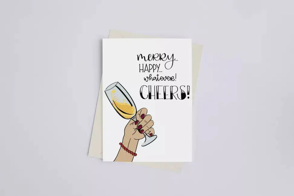 Merry, Happy, Whatever... Cheers! - Greeting Card Black Cat Bazaar