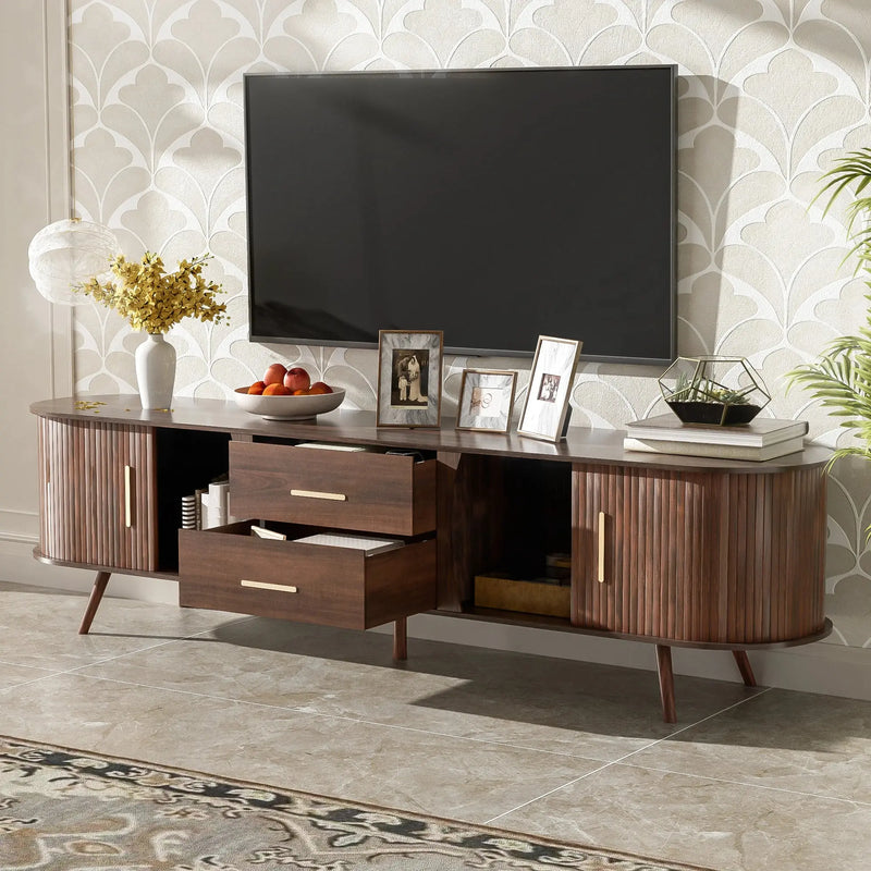 Mid-Century Modern TV Stand for 80" TVs Home Entertainment Center with Metal Shelves and Storage GreatEagleInc