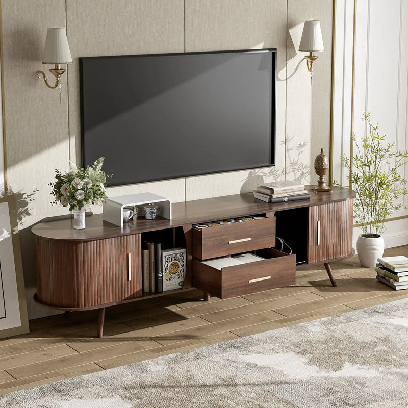 Mid-Century Modern TV Stand for 80" TVs Home Entertainment Center with Metal Shelves and Storage GreatEagleInc