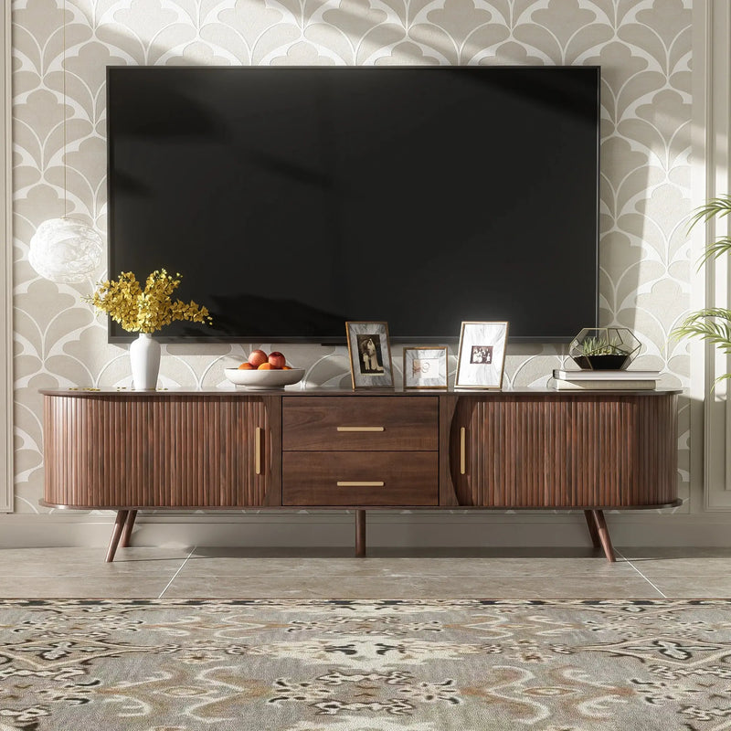 Mid-Century Modern TV Stand for 80" TVs Home Entertainment Center with Metal Shelves and Storage GreatEagleInc